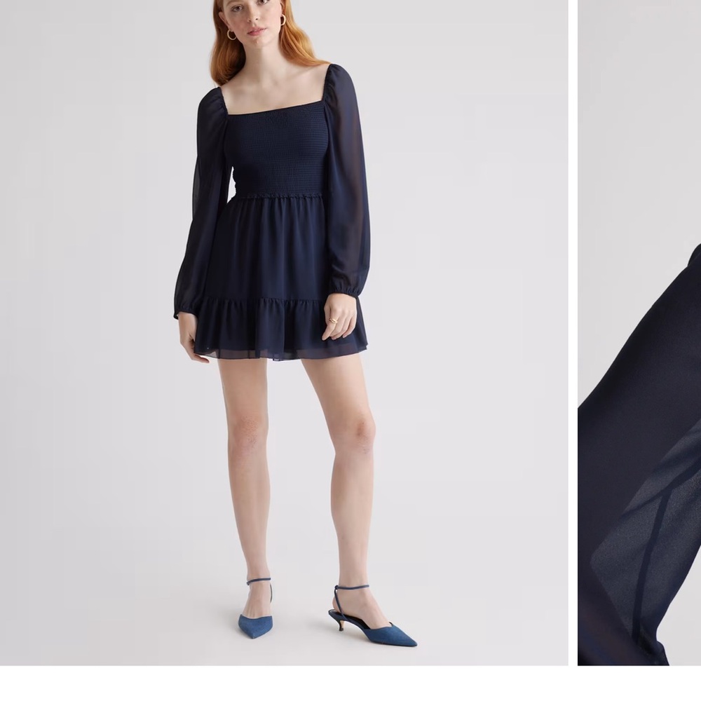 Quince Navy Long Sleeve Dress